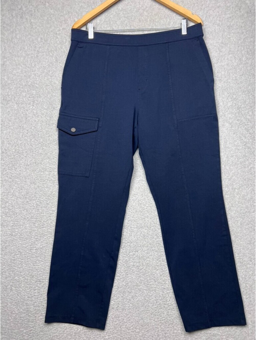 Susan Graver Weekend Pants Large Navy Premium Stretch Pull On Cargo Jersey Knit